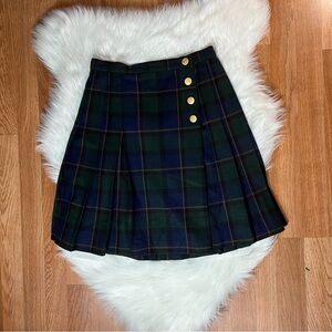 Vintage Valerie Stevens Wool Plaid Skirt | 8P Dark Academia Gold Button Midi
